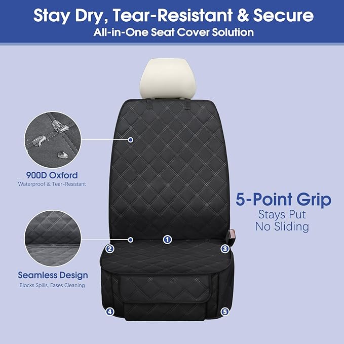 ALLANSING Front Seat Cover for Dogs with Side Flaps, Heavy Duty 900D Waterproof Car Seat Cover, Protects from Dirt & Scratches, for Pets & Daily Use, Fits Cars SUV Trucks Minivans (2-Pack)
