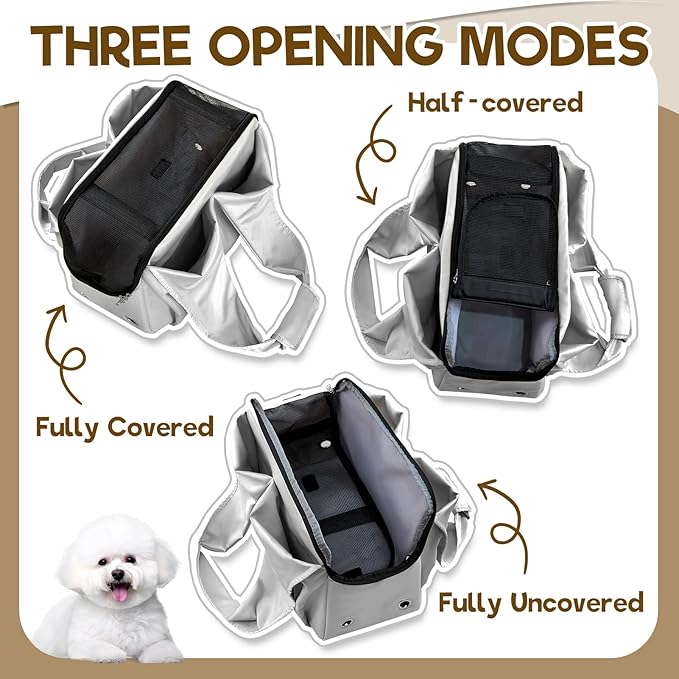 Dog Purse Carrier, Small Dog Cat Puppy Outdoor Portable Bag, Foldable Breathable 3‑Speed Zipper Access Pet Travel Bag with Large-Capacity Pockets, 15 lbs Capacity,Grey