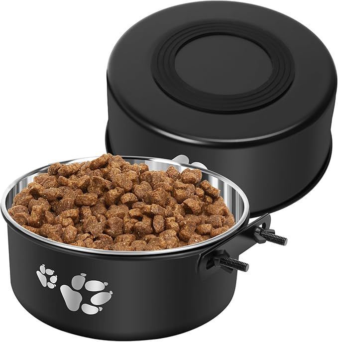 2 Pack Kennel Water Bowl,2-in-1 Stainless Steel Dog Crate Water Bowl No Spill,Hanging Dog Bowls for Kennel Cage,Metal Pet Food Feeder Dish with Non-Slip Base for Dogs Cats Bunny Ferret Bird