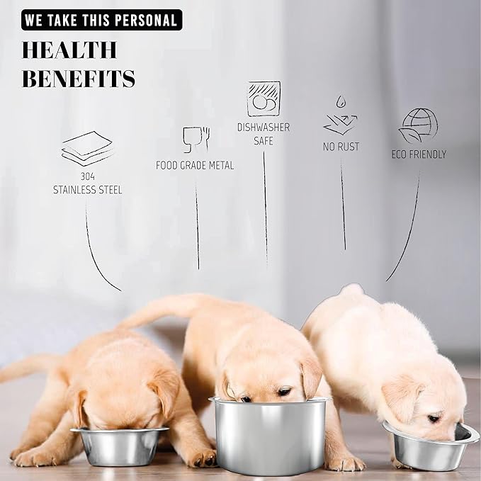 AVERYDAY 48oz Stainless Steel Dog Bowls Set, 2 Pack for Replacement Dogs Bowl Stand, 6 Cups Metal Dog Bowls, 8 Inch Medium Large Dogs Water Bowl for Raised Feeder with Opening 7.24-7.48"