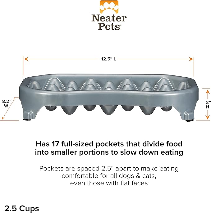 Neater Pet Brands Neater Slow Feeder Dog Bowls, Slows Down Fast Eaters to Help Digestion & Prevent Overeating, Non-Slip Food Bowl, BPA-Free, Holds 2.5 Cup of Food for Small to Medium Breed or Puppy