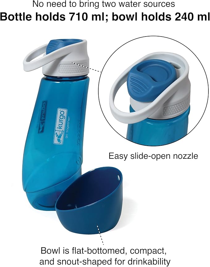 Kurgo Gourd 2 in 1 Dog Travel Water Bottle, Pet Water Bottle, Portable Water Dish for Dogs, Detachable Bowl, PVC/BPA Free, Dishwasher Safe, Holds 24 oz