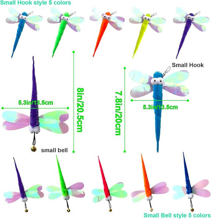 AcceLeah Cat Worm Toy Refills Cats Teaser Toys Worms and Dragonfly Refill,Cat Wand Toy Assorted Teaser Refills with Bell (10 Pcs Dragonfly Set)