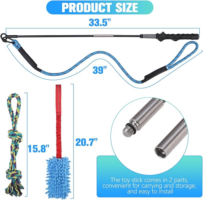 BINGPET Flirt Pole for Dogs,Interactive Dog Toys for Large Medium Small Dogs Chase and Tug of War,Durable Dog Teaser Wand Flirt Pole with Lure Chew Rope Toys for Outdoor Exercise & Training