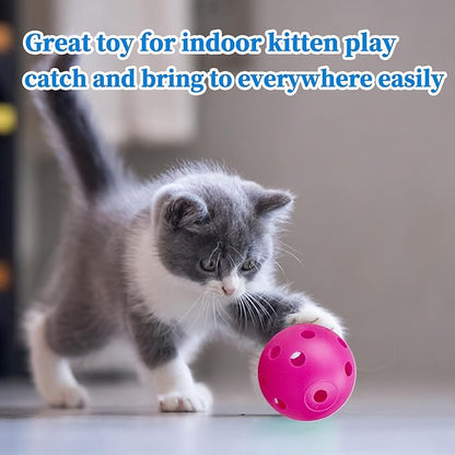 12Pcs Cat Ball Toy, Low Noise No Bells Holey Plastic Cat Balls, Funny Interactive Cats Toys for Indoor Cats, Firm Toy Balls for Kitten Puppy Ferret Bird (1.65", Hot Pink)