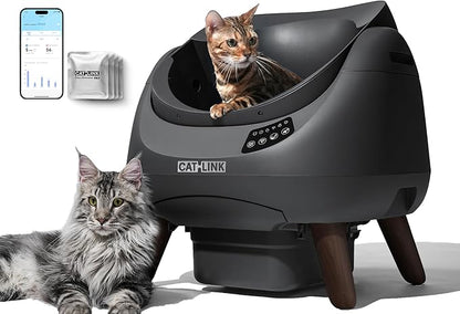 CATLINK Self Cleaning Cat Litter Box Open-X, 5G & 2.4G WiFi, Safe Anti-Pinch Automatic Litter Box Open Top, AI Waste Analysis Health Monitor, App, Odor Free - Grey/Large Kit (Multi-Cat Household)