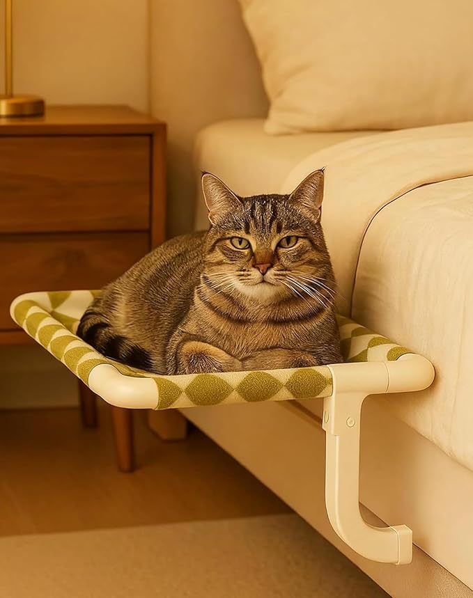 Cat Bedside Hammock – Premium Cat Bed & Window Perch Holds up to 50lbs, One-Step Sliding Clamping Slot Adjustment Cats Hammock