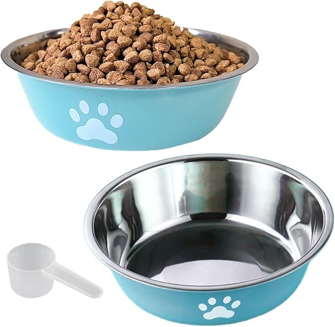 kathson 2 Pack Stainless Steel Dog Bowls,6" Spill Proof Metal Dog Food Bowls,Nonslip Rubber Bottom Pet Food and Water Bowl Set,Puppy Dishes Feeder for Medium Small Dogs,Blue
