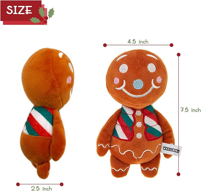 VICARKO Christmas Dog Toys, Plush Squeaky Gifts for Large Medium Small Dogs, Durable Chew Toy, Holiday Stocking, Gingerbread Man, Small 7.5 x 4.5”