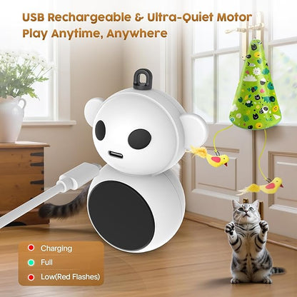 Interactive Cat Toy for Indoor Cats: 2 in1 Automatic Hide and Seek Moving Concealed Flying Bird Wand Feather with Chirping Bird Squeaky, Hanging Rechargeable Exercise Cat Toy for Kittens and Adult Cat