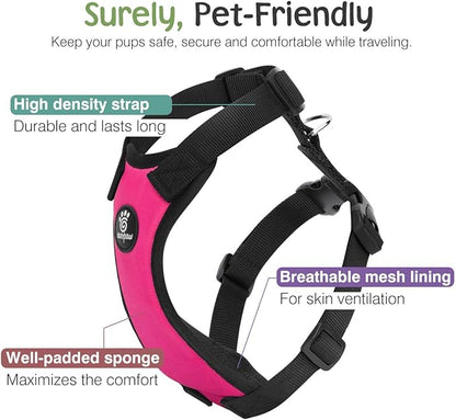 VavoPaw Dog Seat Belt, Safety Vest Dog Car Harness with Adjustable Buckle Dog Seat Belt for Vehicle Nylon Pet Safety Seat Belts Heavy Duty(L, Magenta)