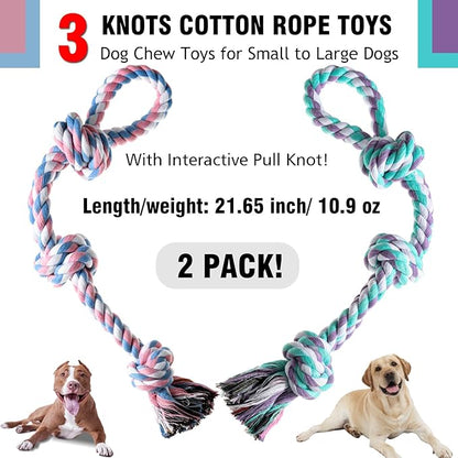 Dog Rope Toy, 2 Pcs Indestructible Dogs Toys, Dog Chew Toys for Aggressive Chewers, Tough Puppy Teething Chew Toys for Boredom, Dental Cleaning Tug of War Dog Toy, Great for Small to Large Breed