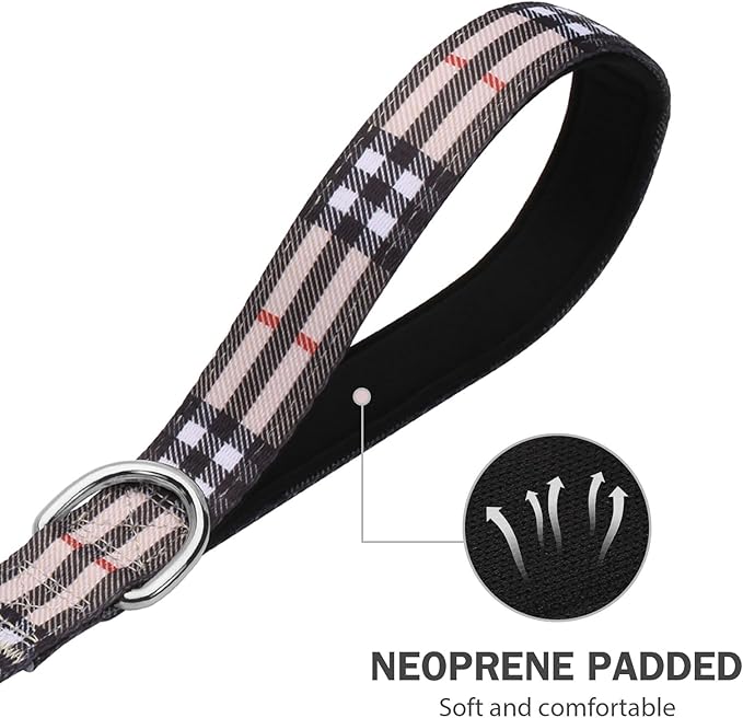 Hikiko Padded Two Handle Dog Leash 6 Ft for Medium Large Dogs, Strong Traffic Handles Lead for Walking Training (Beige Plaid)