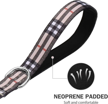 Hikiko Padded Two Handle Dog Leash 6 Ft for Medium Large Dogs, Strong Traffic Handles Lead for Walking Training (Beige Plaid)