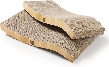 Reversible Wave Cat Scratcher for Indoor Cats - Cat Scratching Board, Horizontal Cat Scratch Pad Lounger with Reversible Usability and Extra Comfort for Lounge(2Pack, Oak)