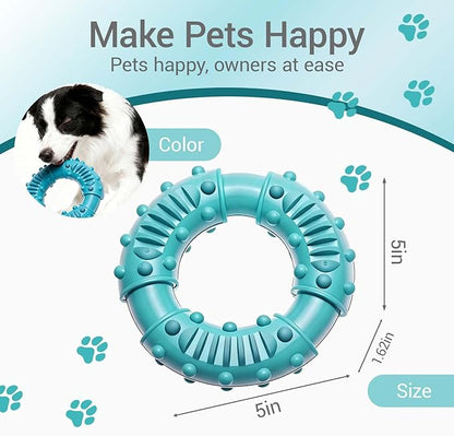 Natural Rubber Indestructible Dog Chew Ring Toys, Interactive Dog Toys for Aggressive Chewers,Dental Teething Training Toys with Textured Nodules, Durable Pet Dog Toy for Boredom (Blue)