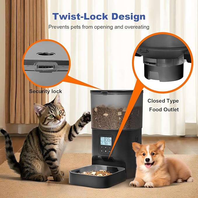 ANDOLL HOME Automatic Cat Feeder, Cat Food Dispenser with 10s Voice Recorder, Pet Feeder up to 8 Meals per Day, Timed Feeder with Dry Food Sealed Ring