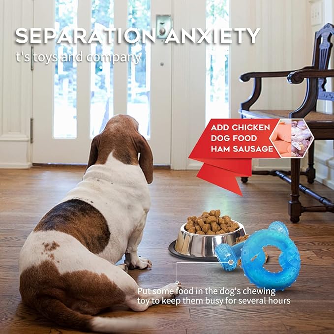 Freezable Puppy Teething Toy, 1 Teething Ring +1 Teething Bone Freezable Dog Chew Toys Set (Blue)