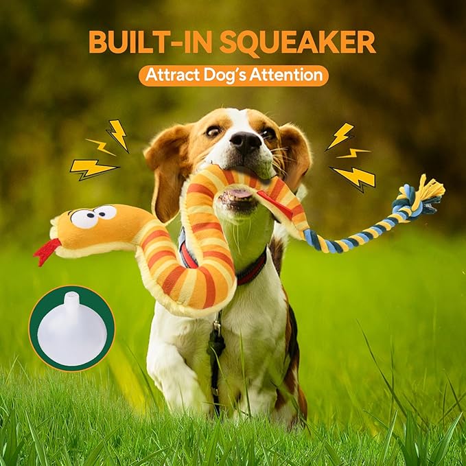 AUSCAT Plush Dog Rope Toy, Durable Squeaky Dog Toys for Puppy Small Medium Dogs (Not for Aggressive Chewers), Snake & Giraffe