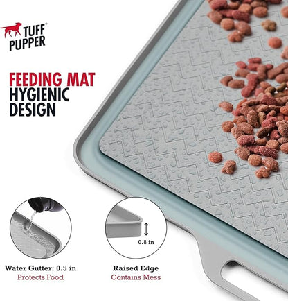 Tuff Pupper 18x12 Small Dog Feeding Mat for Food and Water | Dog Food Mats for Floors | Waterproof Dogs Water Bowl Mats | Dogs Placemats Pet Food-Mat | Silicone Feeding Mat for Cats and Cat Bowls