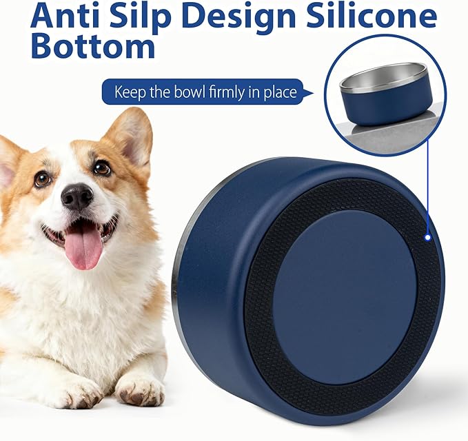 Dog Bowl, Stainless Steel Dog Bowls for Food and Water, Metal Pet Feeding Bowl with Insulated Non-Slip Quiet Bottom, Easy to Clean, Dishwasher Safe, 32oz,4 Cup | Navy