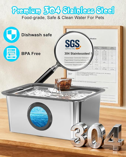 3-Gallon Large Dog Water Fountain with Filter, Stainless Steel Automatic Pet Fountain, Ultra Quiet Pump & Easy-Clean Top for Big Dogs, Cats, Multiple Pets