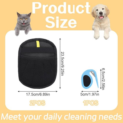 BOXOB 2pcs Five Fingers Pet Hair Removal Gloves, Double Sided Cat & Dog Grooming Cleaner Mitt Tool with Detangling Knife Reusable Electrostatic Pet Hair Remover Shedding for Couch Furniture Carpet