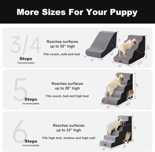 Dog Ramp for Large Dogs - 24" H 5 Steps Pet Stairs for High Bed with Tunnel 2 in 1 with Zippers Suitable, Indoor Cat Ladders with Non-Slip Bottom, Black