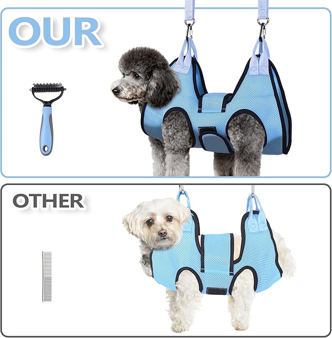 Dog Grooming Hammock, Cat/Small Dog Hammock for Nail Trim, Hanging Harness for Claw Care,Grooming Sling Holder Hanger with Thick Fabric Neck Support Wide Strap Restraint (Blue)