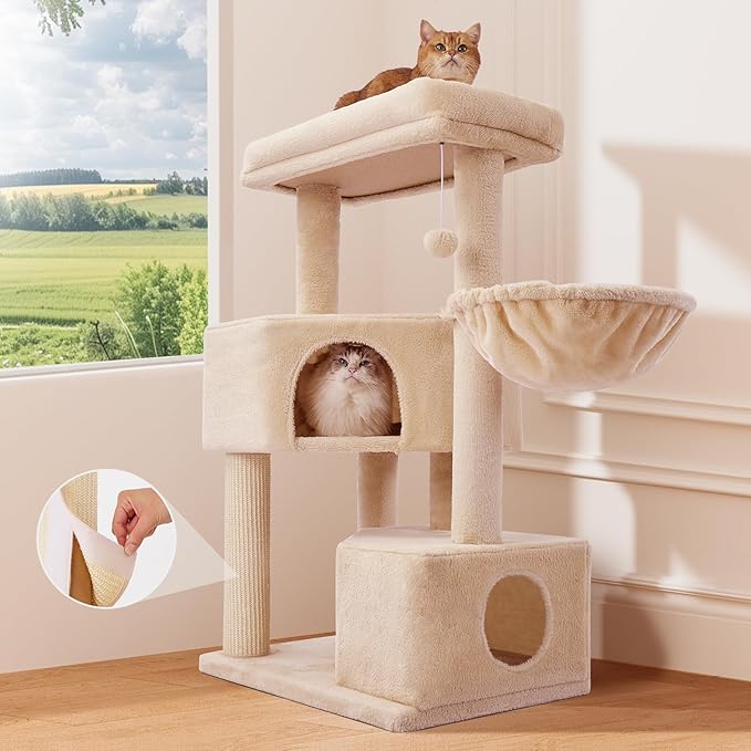 Gardner Pet 41" Cat Tree for Large Cats, Heavy Duty Cat Trees Tower with 3.2in Posts & Washable Top Perches & Replaceable Natural Sisal