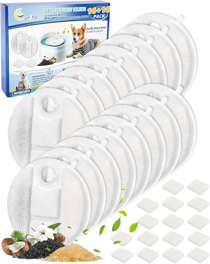 16PCS Cat Fountain Filter Replacement Compatible with Petlibro Water Fountain 2.1Gal/8L Capsule Dog Fountain PLWF008, Pet Water Fountain Filter Dog Water Bowl Fountain for Medium to Large Dogs