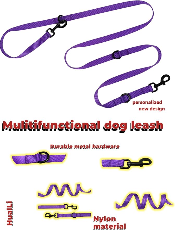 Multifunctional Hands Free, 6.5ft Nylon Adjustable Training Crossbody Dog Leash for Small/Medium/Walking Running Hiking Dog Leash (Purple)