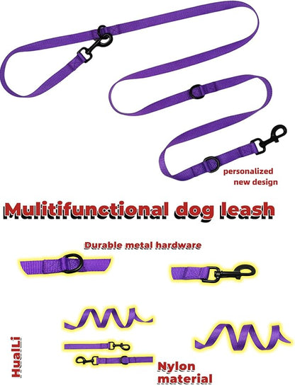 Multifunctional Hands Free, 6.5ft Nylon Adjustable Training Crossbody Dog Leash for Small/Medium/Walking Running Hiking Dog Leash (Purple)