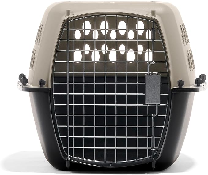 Petmate Vari Dog Kennel Portable Carriers & Crates for Smaller Dogs or Puppies and Pets 10 to 20 lbs, Airline-Friendly Plastic Pet Carrier Home and Travel, 24" Long, Taupe & Black, 24” x 16.7” x 14.5”