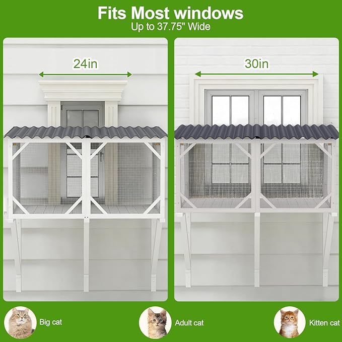 Cat Window Box Catio Outdoor Pet Patio with Bug Proof Net for Sunbathing, Napping＆Bird Watching Cat Outside Enclosure no Drill Window Perch for Indoor Cats for Apartments, Grey/White (White)