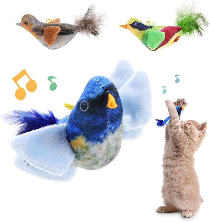 Flying Bird Cat Toys, Interactive Chirping Bird Cats Feather Toys Hanging Cat String Toy for Bored Kittens Adult Multi Households