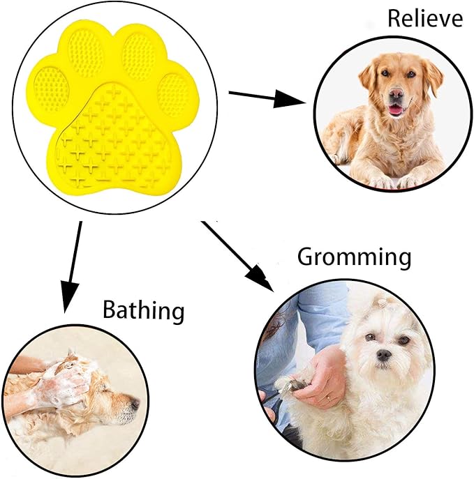 Dog Licking Mat for Anxiety Peanut Butter Slow Feeder Bowls Licking Pad with Strong Suction to Wall for Pet Bathing,Grooming,and Training (Yellow)