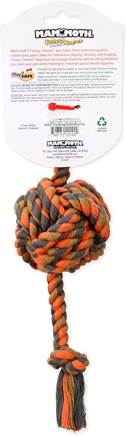 Mammoth Pet Products Flossy Chews Color Monkey Fist Ball with Rope Ends, Small, 13-Inch, MultiColored (20090F)