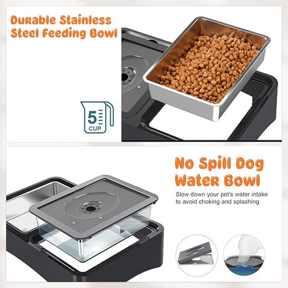 Decflow 2-in-1 Elevated Dog Bowls, 4 Height Adjustable Raised Dog Bowls with Stainless Steel & No Spill Water Bowl, DIY Stickers Foldable Pet Bowl for Medium Large Dogs(Not Included Slow Food Bowl)