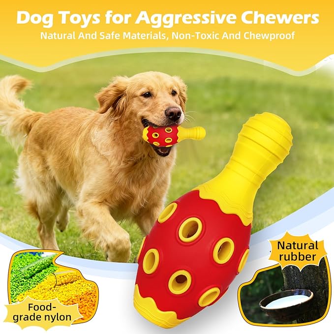 Interactive Dog Chew Toys with Bell, 2 Pack Bowling Pin & Ball Puppy Teething Toys for Small to Medium Dogs, Dental Chews for Boredom & Anxiety Relief, Red/Yellow