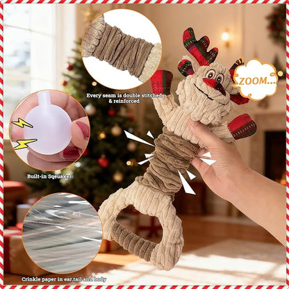 LWBMG Squeak Christmas Dog Toys Plush Dog Toy with Crinkle Paper Tug of War Pull Interactive Dog Toys for Aggressive Chewers Cute Stuffed Animal Dog Toy for Puppies Small Medium and Large Dogs