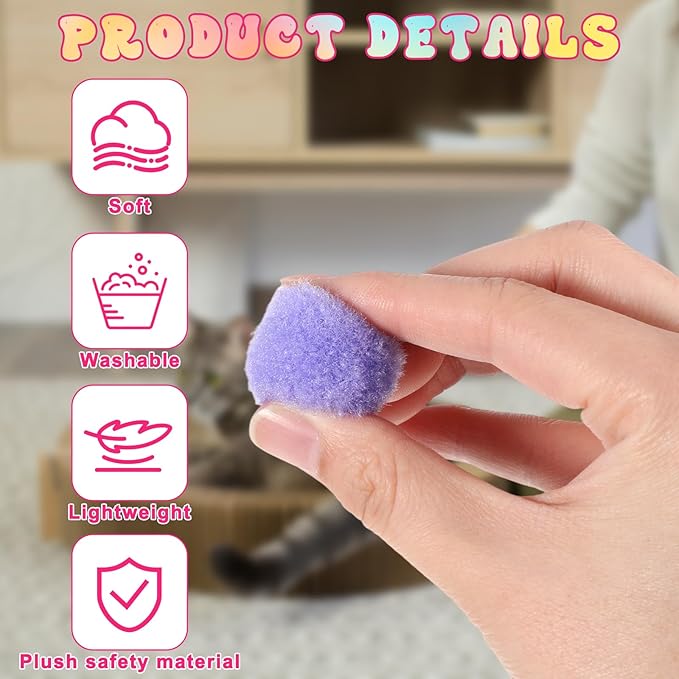 50 PCS Cat Pom Pom Balls, Pompoms for Cats, Interactive Lightweight Fuzzy Toy Balls Plush for Indoor Cats, Assorted Colors for Kitten Playing Exercising, 0.9inch