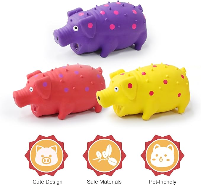 Squeaky Pig Dog Toys, Interactive Durable Latex Rubber that Oink Pig Chew Toy for Small Medium Large Dogs 3 Pack