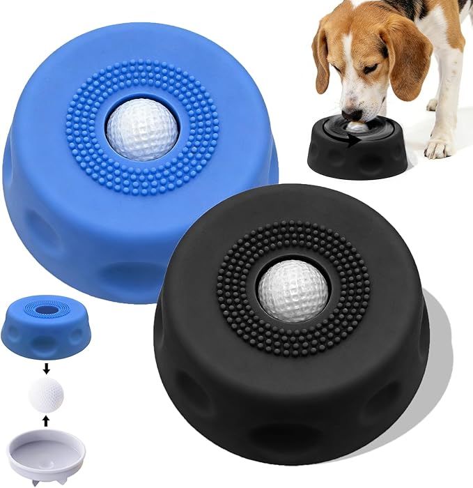 Dog Lick Bowl with Rolling Ball, 2026 Upgraded Slow Feeder Dog Bowls with Anti-Slip Base for Yogurt, Bone Broth, Water, Interactive Lick Toy for Large Medium Small Dogs (2PC Blue+Black)