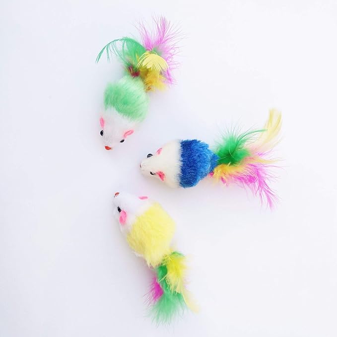 Smoro 50Pcs Cat Mouse Toys Feather Mouse Interactive Mini Funny Animal Playing Toys for Cats Kitten