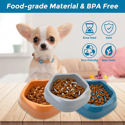 VANNON Slow Feeder Dog Bowls Non Slip Puppy Bowl Durable Dog Puzzle Feeder Bloat Stop Food Bowls for Puppy and Small Dogs, BPA Free, 2 Cups, Grey