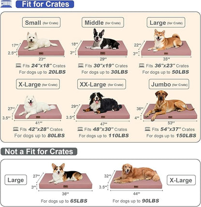 Outdoor Extra Large Dog Bed, Jumbo Waterproof Dog Bed for Large Dogs, Orthopedic Egg Crate Foam Pet Mat with Removable Oxford Cooling Cover, Pink