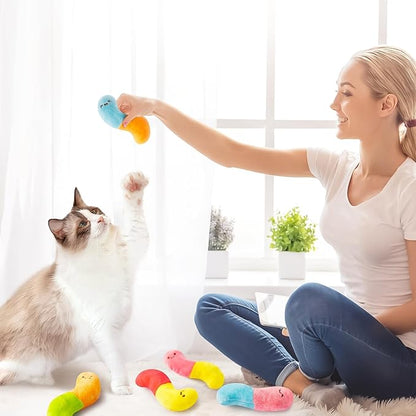 L1rabe Worm Candy Catnip Stuffed Toys - 6P Summer National Pet Day Worm Organic Cat Toys Funny Indoor Chew Bite Kick Tools, Interactive Pet Supplies Cat Lovers Kittens Birthday Pet Presents