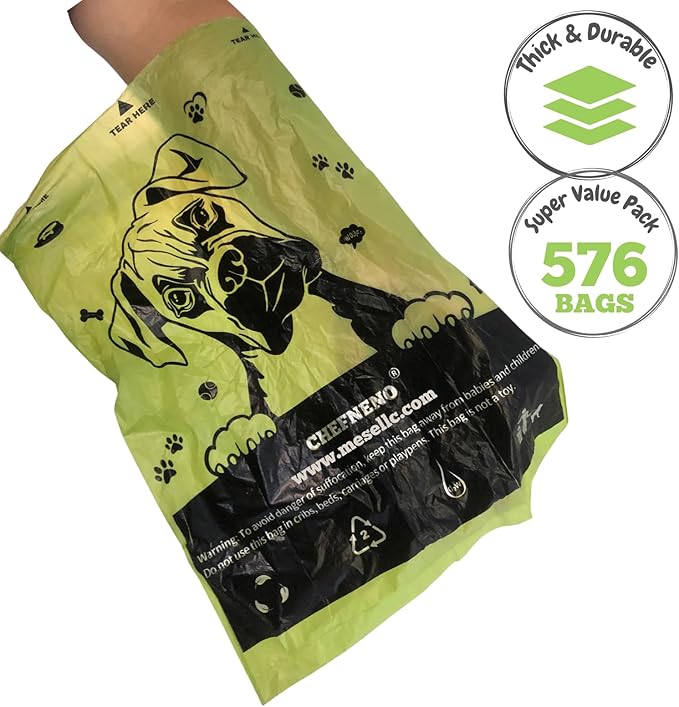 Biodegradable Dog Poop Bags with Dispenser (576 Bags) Eco-friendly doggy poop Pickup Bags 32 Refill Rolls Eco Dog Waste Bags Cat Litter Clamps & Poop Bags (32 Rolls, Uscented)