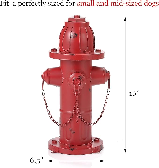16" H Metal Fire Hydrant for Dogs to Pee On, Vintage Dog Fire Hydrant Pee Post for Outdoor Garden Decor, Fake Fire Hydrant Fit from Small to Medium-Sized Dog Breeds